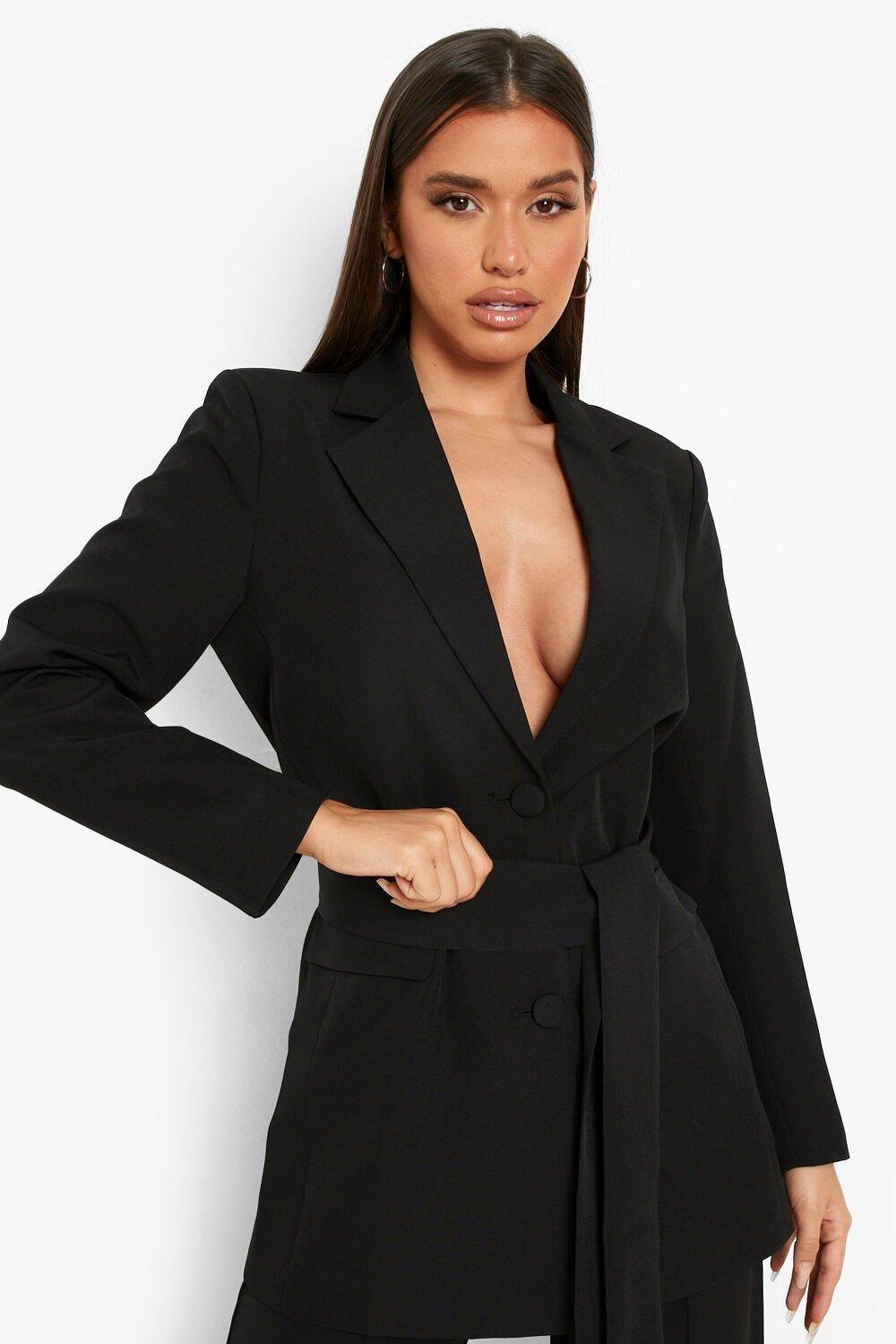 Индивидуальный пиджак с завязками на талии boohoo, черный
