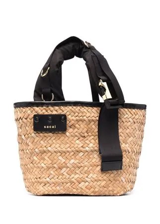 Sacai плетеная сумка-тоут с верхними ручками и логотипом