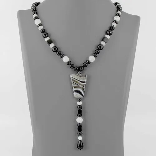 Бусы Minera, агат, горный хрусталь, оникс, длина 52 см