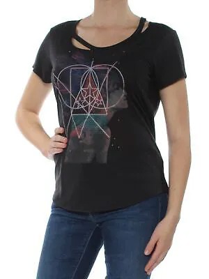WILLIAM RAST Женская черная футболка с короткими рукавами и графическим вырезом Размер: M