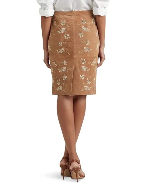 Юбка LAUREN Ralph Lauren Embroidered Suede Pencil Skirt, цвет Light Camel