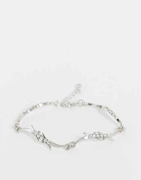 Серебристы браслет-цепочка с волнистым дизайном и кристаллами ASOS DESIGN-Серебряный