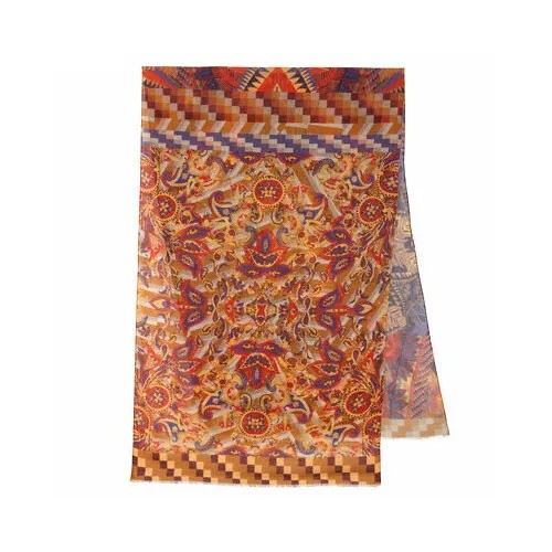 Палантин Павловопосадская платочная мануфактура,230х80 см, синий, оранжевый