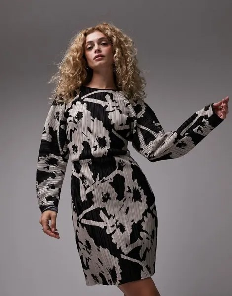 Однотонное плиссированное мини-платье с пышными рукавами Topshop