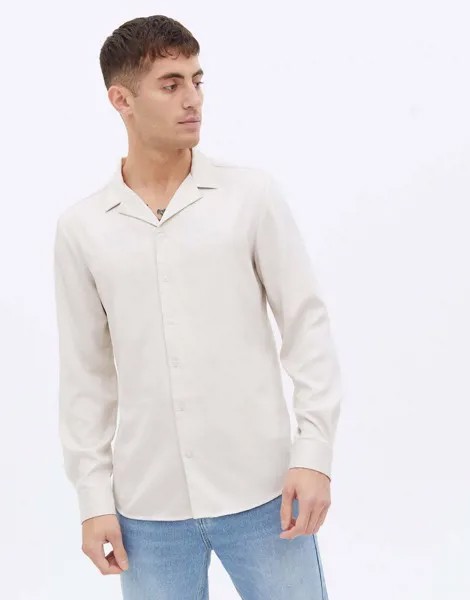 Светлая атласная рубашка с отложным воротником и длинными рукавами New Look-Белый