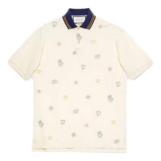 Футболка GUCCI Logo Embroidered Cotton Short-Sleeved Polo Shirt For Men White, цвет ivory