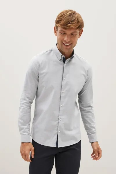 Рубашка узкого кроя из оксфорда стрейч с длинными рукавами Next, серый