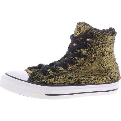 Женские высокие кеды на шнуровке Converse Sparkle Fur с эффектом металлик