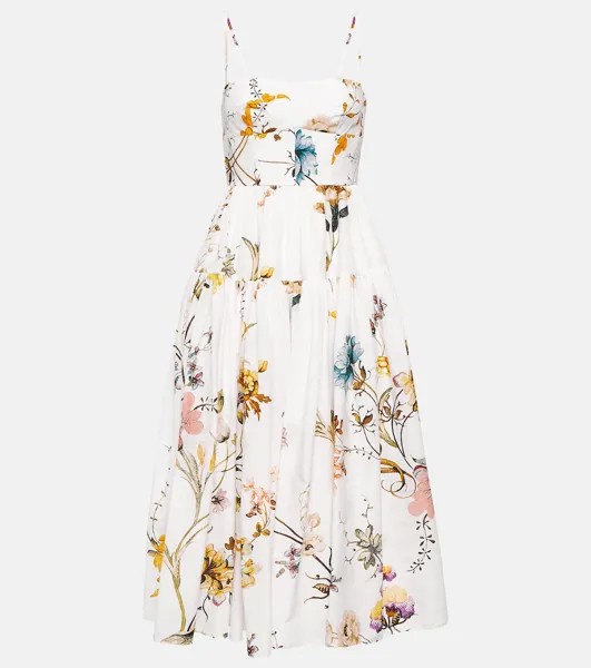 Платье миди Abelia из хлопка и шелка с цветочным принтом ERDEM, разноцветный