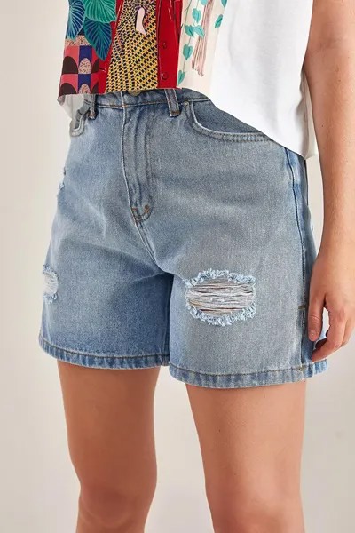Женские джинсовые шорты с лазерной резкой и разрезом SHADE