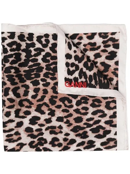 GANNI платок с леопардовым принтом и вышитым логотипом