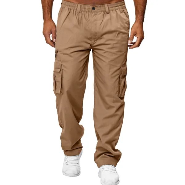 Мужские брюки-карго с эластичной резинкой на талии несколькими карманами брюки полной длины повседневные неэластичные однотонные спортивные штаны для спорта на открытом воздухе