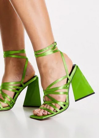 Босоножки лаймового цвета на высоком каблуке с узкими ремешками Topshop Rio-Зеленый цвет