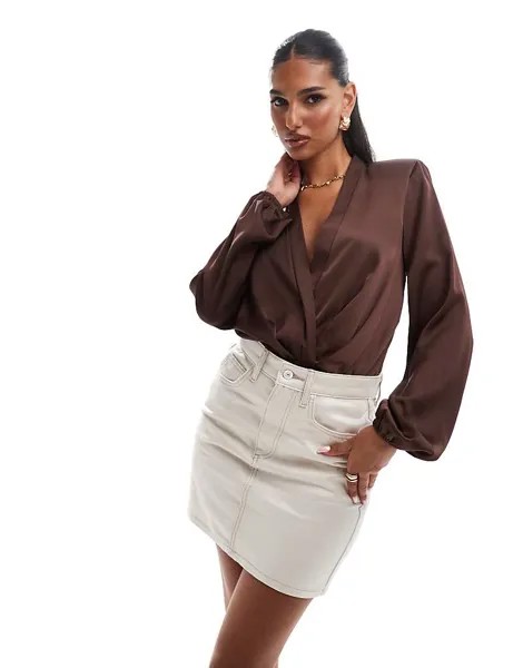 Цветное боди с глубоким вырезом и подплечниками ASOS DESIGN