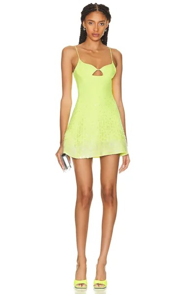 Платье мини David Koma Embroidered A Line Cami, цвет Neon Yellow