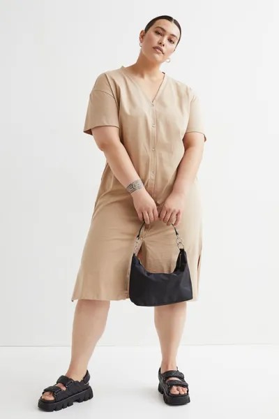 Платье H&M+ из джерси с пуговицами, бежевый
