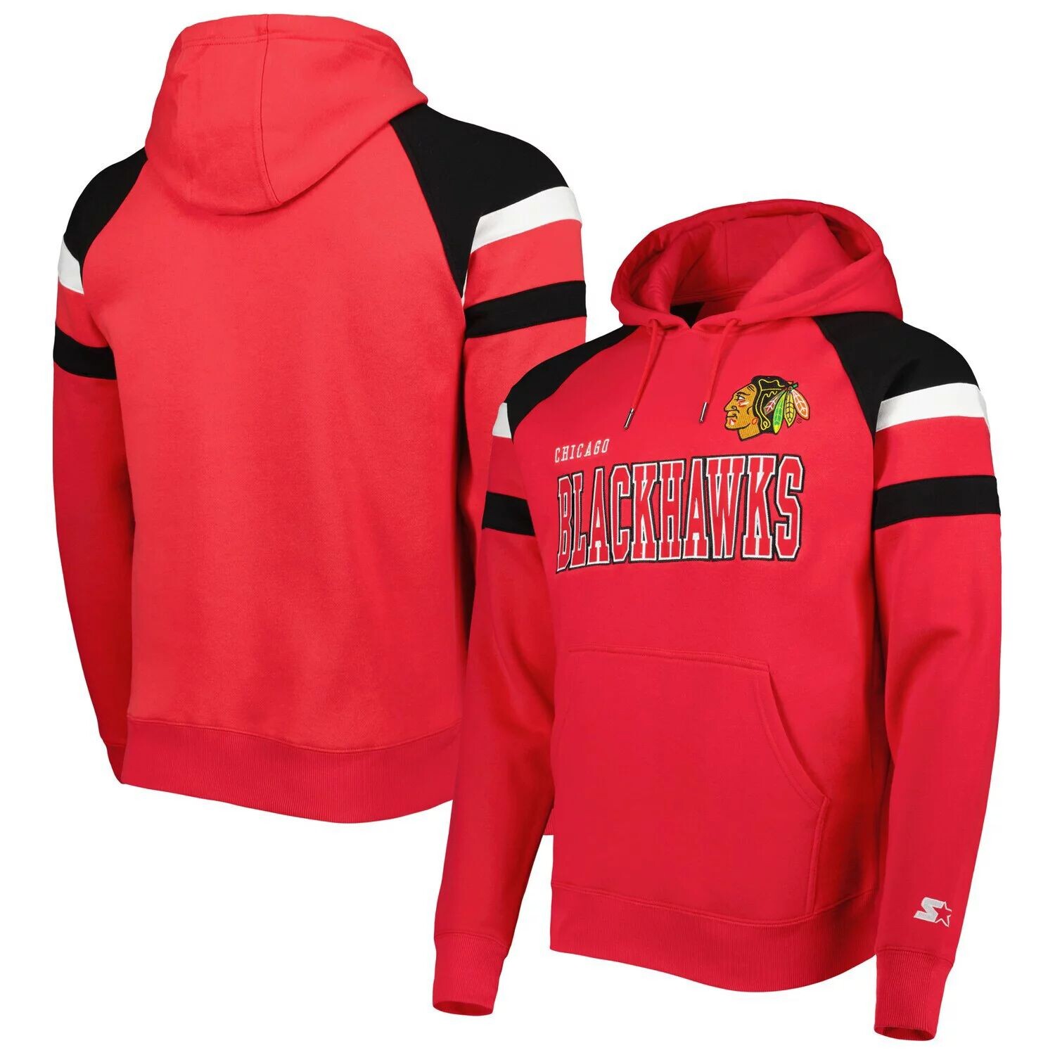 Мужской стартовый красный/черный флисовый пуловер с капюшоном Chicago Blackhawks реглан Starter