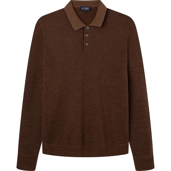 Поло с длинным рукавом Hackett Herringbone, коричневый
