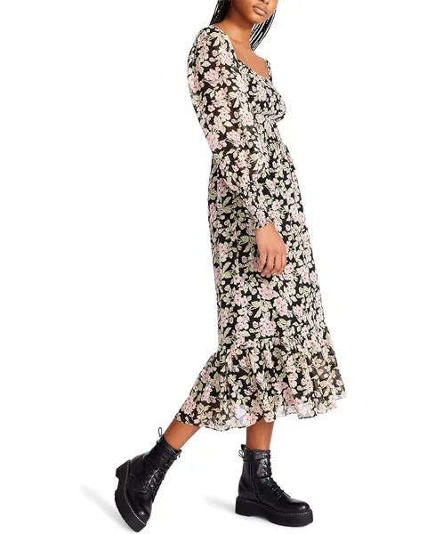 Платье Betsey Johnson Romantic Floral Smocked Printed Chiffon Midi, черный