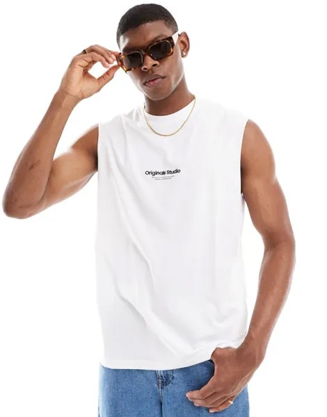 Белая объемная майка с логотипом на груди Jack & Jones