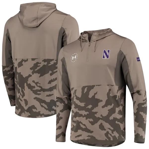Мужской оливковый пуловер Northwestern Wildcats в стиле милитари с молнией четверть, куртка с капюшоном для выступлений Under Armour