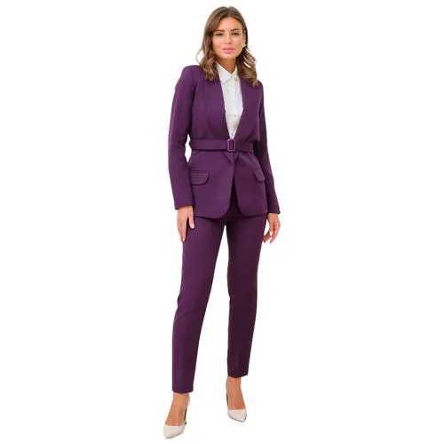 Женский классический костюм двойка, укороченные брюки с завышенной талией, удлиненный прямой пиджак оверсайз oversize, фиолетовый цвет, размер 42