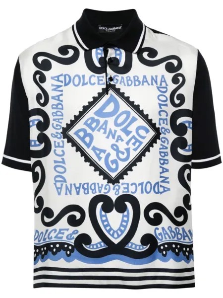 Dolce & Gabbana шелковая рубашка поло с принтом Marina, синий