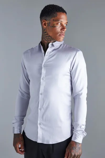 Атласная рубашка с длинным рукавом Boohoo, серый