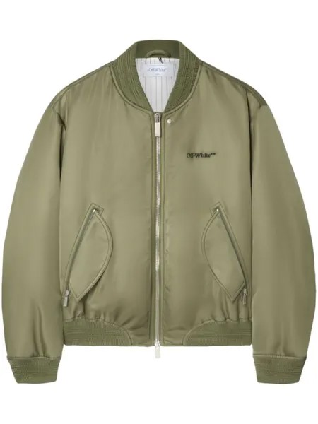 Off-White куртка-бомбер с вышитым логотипом, зеленый