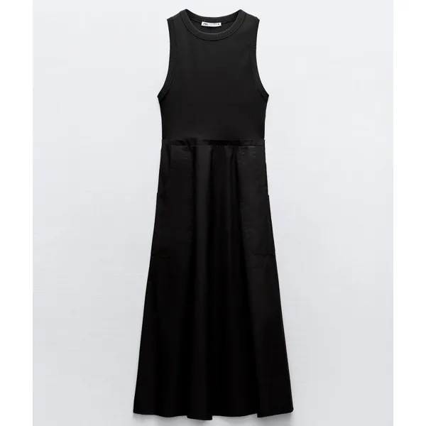 Платье Zara Contrast Midi With Pockets, черный