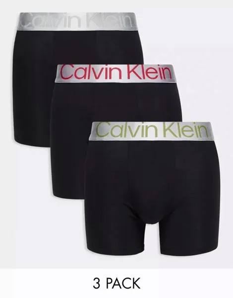 Черные боксеры узкого кроя Calvin Klein Steel, 3 шт., с контрастным поясом