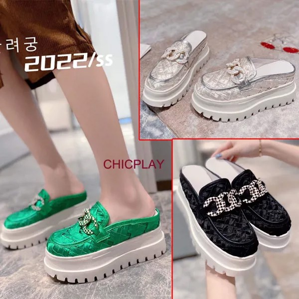 Туфли женские на платформе и высоком каблуке, повседневные лоферы, роскошный брендовый стиль, плетеные, корейский стиль, летние Тапочки
