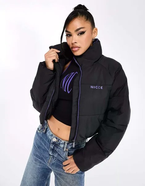 Черная укороченная куртка-пуховик Nicce alia с фиолетовой отделкой