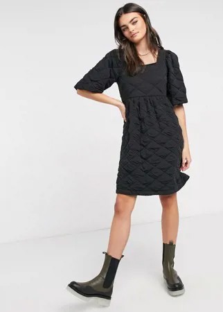 Черное платье мини со стеганой отделкой и пышными рукавами Vero Moda-Черный цвет