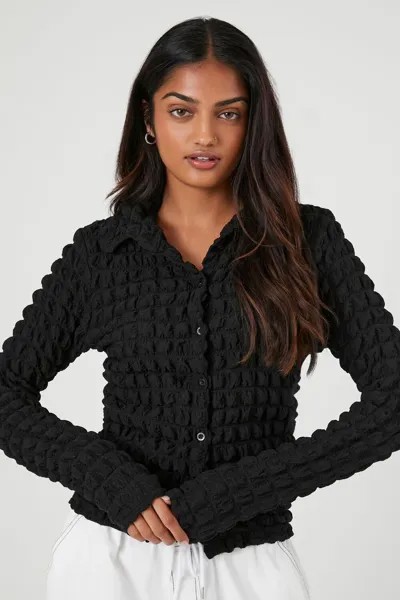 Стеганая рубашка с длинными рукавами Forever 21, черный