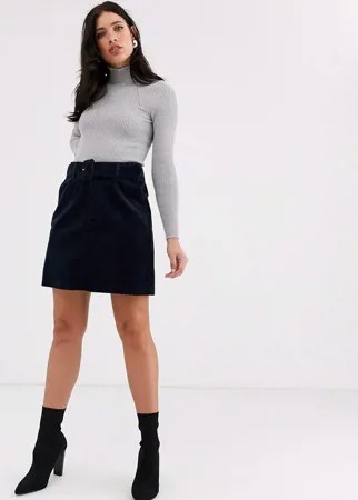 Темно-синяя вельветовая мини-юбка с поясом Vero Moda-Темно-синий