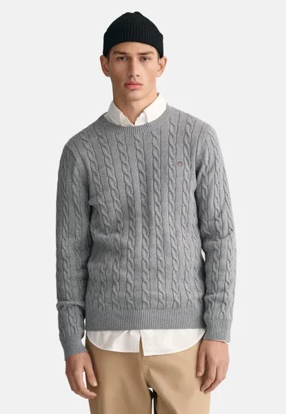 Свитер CABLE C-NECK GANT, серый меланж