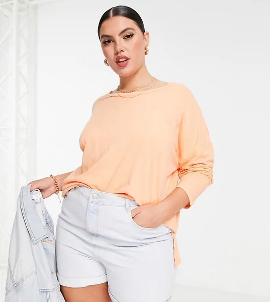 Oversized-лонгслив персикового цвета с разрезами по бокам Cotton:On Curve-Оранжевый цвет
