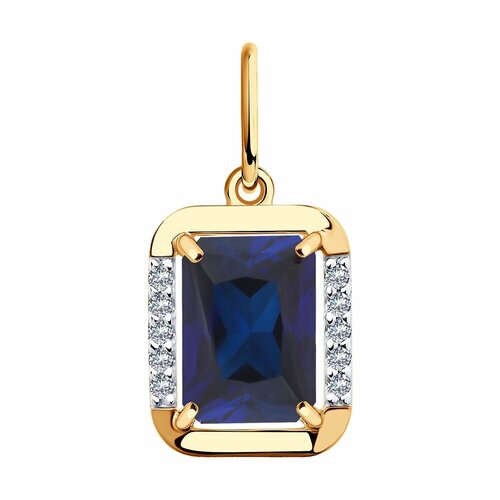 Подвеска Diamant online, красное золото, 585 проба, сапфир синтетический, фианит, размер 1.8 см., темно-синий