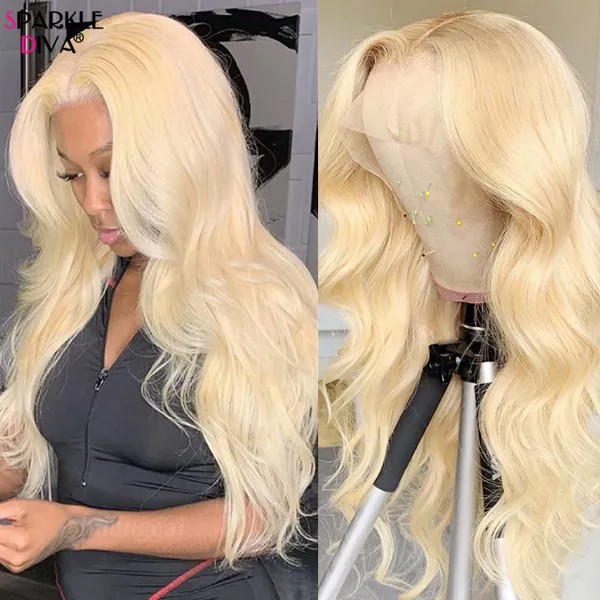 613 медовая Блондинка T часть парик на шнуровке цветной бразильский Реми тело волнистые человеческие волосы парики Топ женский тело женщина голая Новинка в отбеливателе