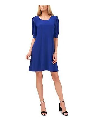 MSK Женское синее вечернее платье прямого кроя с вырезом выше колена и рукавами-пуфами синего цвета XL