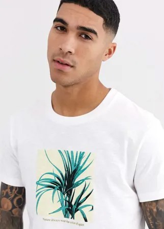 Белая футболка с принтом растения Celio-Белый