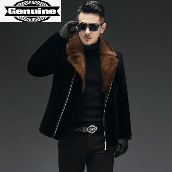 Меховая Мужская куртка, пальто из 100% шерсти, Мужская одежда, норковый меховой воротник, мужская куртка 13-2219 KJ