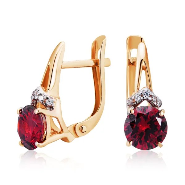 Серьги женские из золота ЮВЕЛИР КАРАТ с гранатом и фианитами 1726558гс