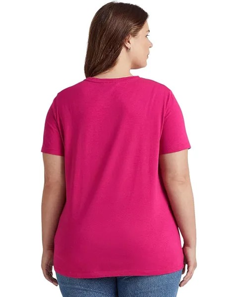 Футболка LAUREN Ralph Lauren Plus Size Eyelet Logo Jersey Tee, цвет Nouveau Bright Pink