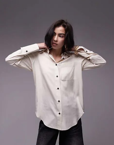 Topshop – рубашка оверсайз цвета слоновой кости с контрастными пуговицами