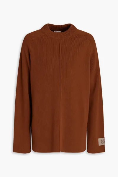 Шерстяной свитер в рубчик с аппликациями Kenzo, коричневый