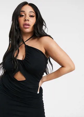 Присборенное платье мини с вырезом ASOS DESIGN Curve-Черный цвет