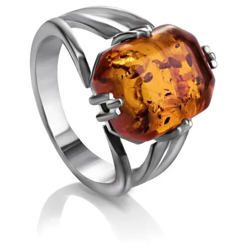 Amberholl Серебряное кольцо с натуральным искрящимся коньячным янтарем «Марокко»