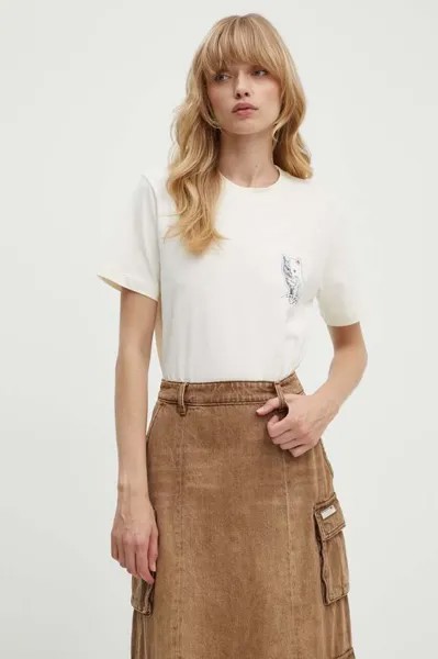 Хлопковая футболка Msgm, бежевый